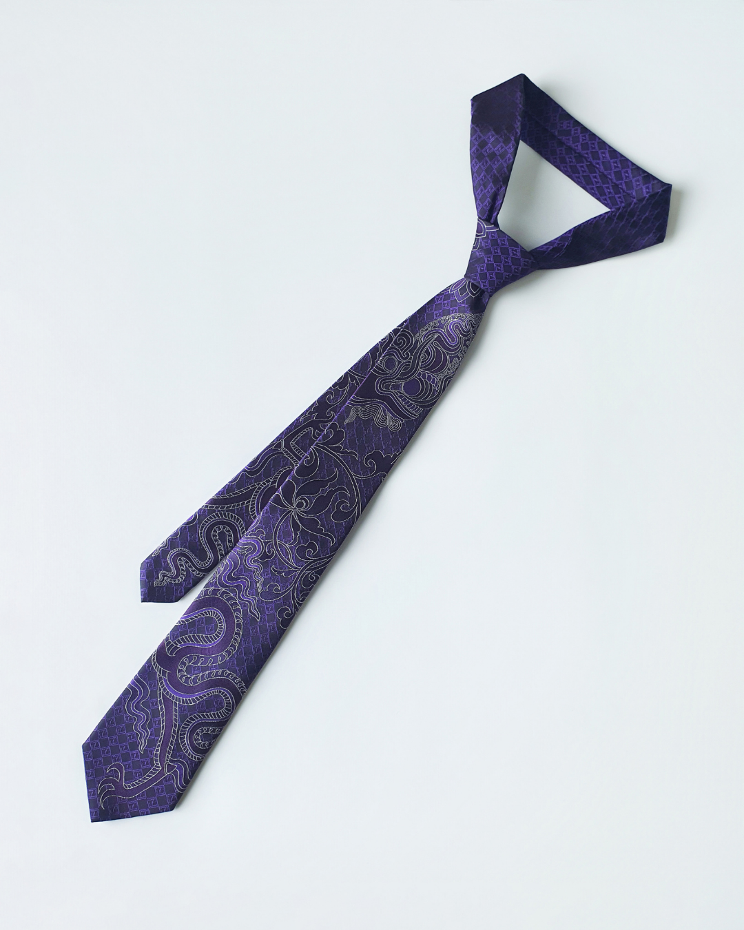 Purple silk jacquard tie and cufflinks set, 3.1 inch wide, view 6