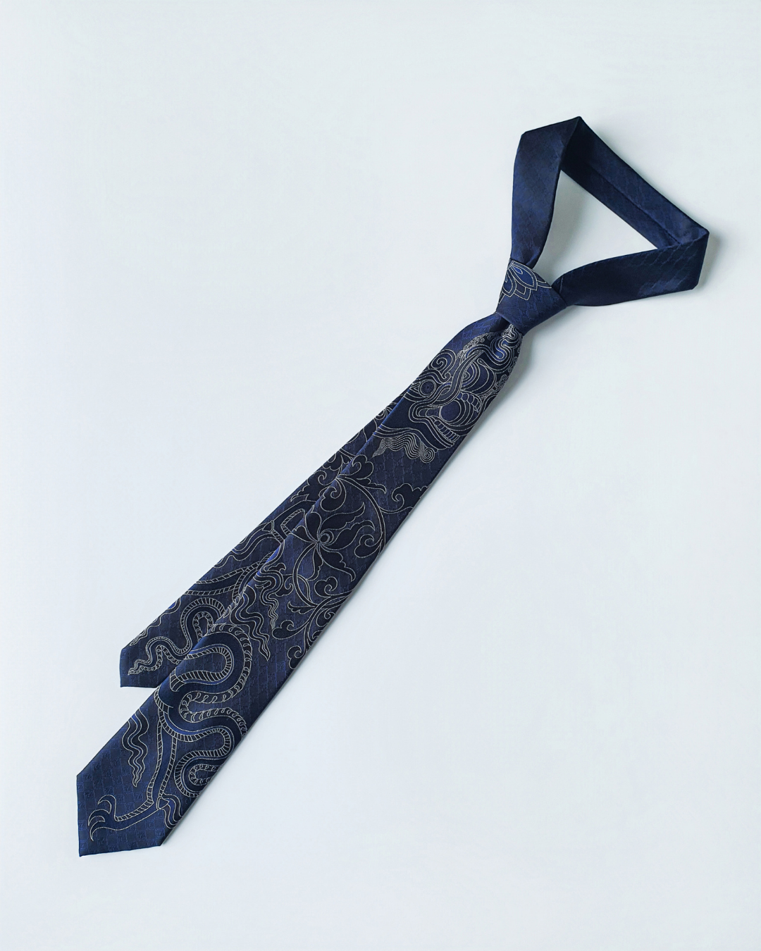 Navy Blue silk jacquard tie and cufflinks set, 3.1 inch wide, view 6