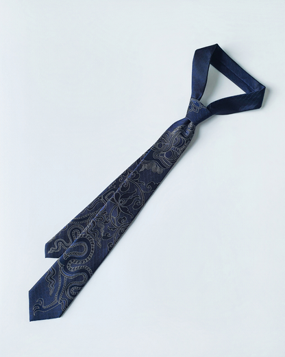 Navy Blue silk jacquard tie and cufflinks set, 3.1 inch wide, view 6