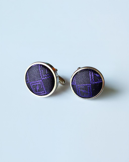 Purple silk jacquard tie and cufflinks set, 3.1 inch wide, view 2