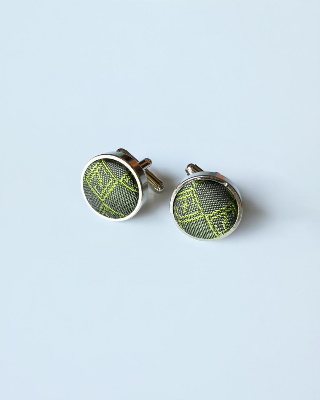 Emerald silk jacquard tie and cufflinks set, 3.1 inch wide, view 2