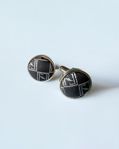 Black silk jacquard tie and cufflinks set, 3.1 inch wide, view 2