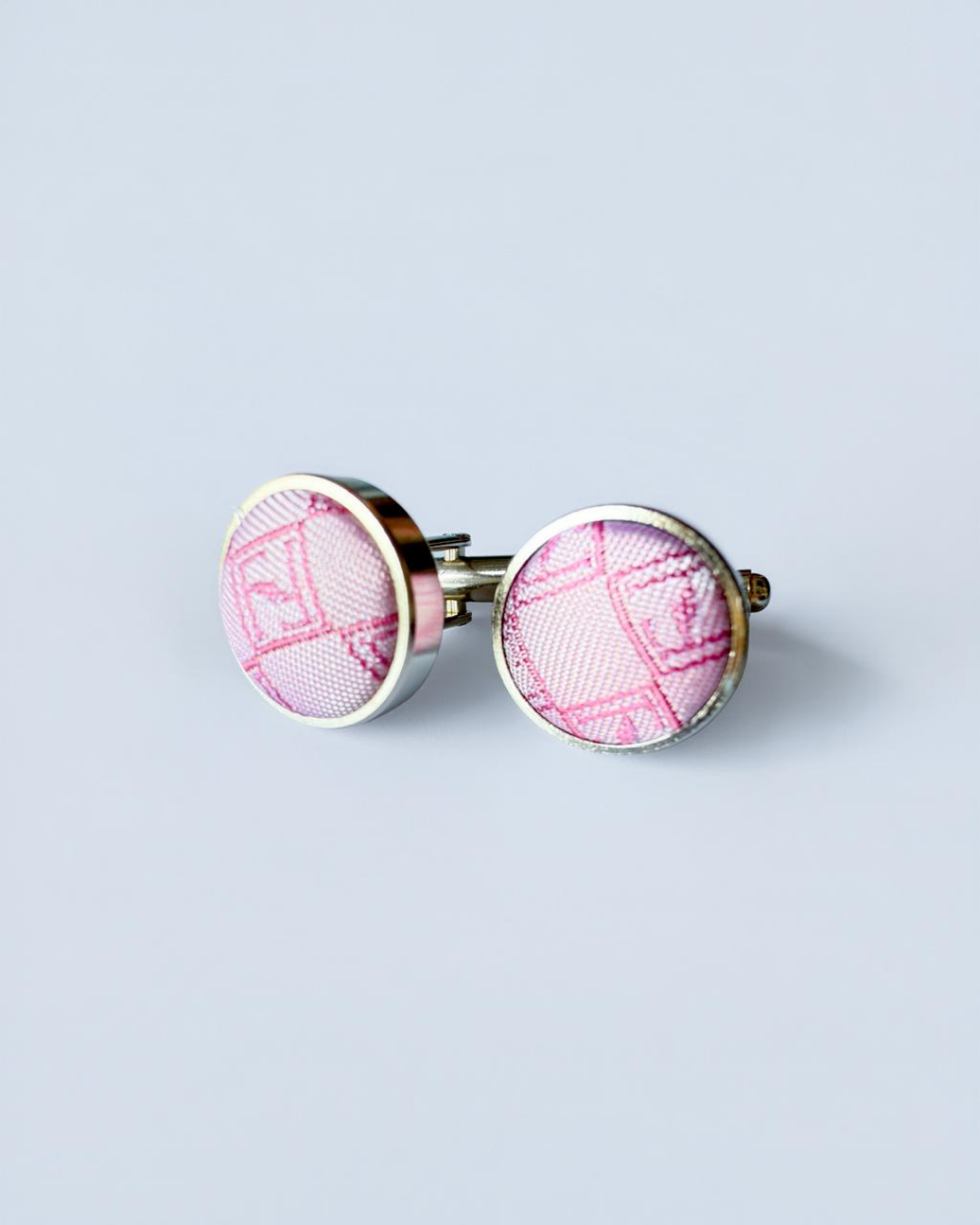 Pink silk jacquard tie and cufflinks set, 3.1 inch wide, view 2