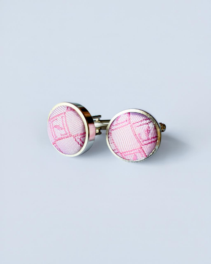Pink silk jacquard tie and cufflinks set, 3.1 inch wide, view 2