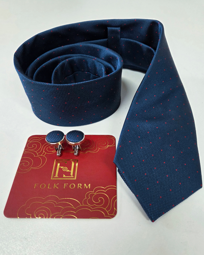 Navy Dot silk jacquard tie and cufflinks set, 3.1 inch wide, view 8