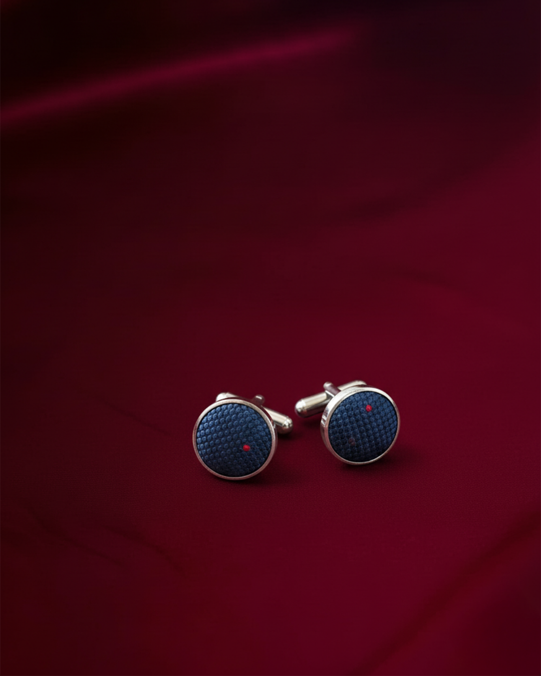 Navy Dot silk jacquard tie and cufflinks set, 3.1 inch wide, view 4