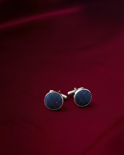 Navy Dot silk jacquard tie and cufflinks set, 3.1 inch wide, view 4