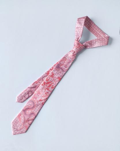 Pink silk jacquard tie and cufflinks set, 3.1 inch wide, view 6