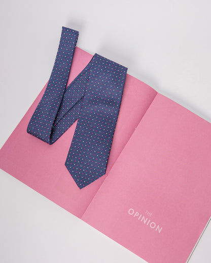 Color Dot Grid Silk Necktie / Dark Blue & Pink / Band 8cm / 3.2in