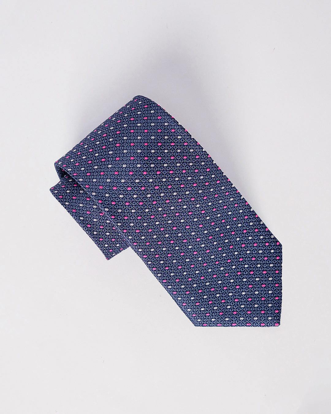 Color Dot Grid Silk Necktie / Dark Blue & Pink / Band 8cm / 3.2in