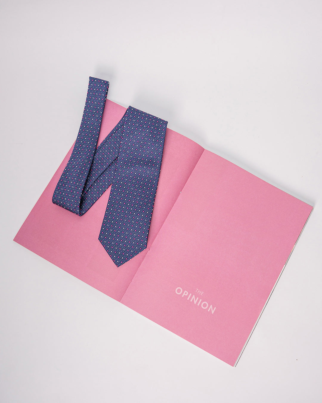 Color Dot Grid Silk Necktie / Dark Blue & Pink / Band 8cm / 3.2in