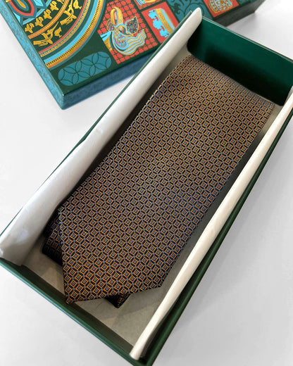 Color Square Pattern Silk Necktie / Dark Beige / Band 8cm / 3.2in