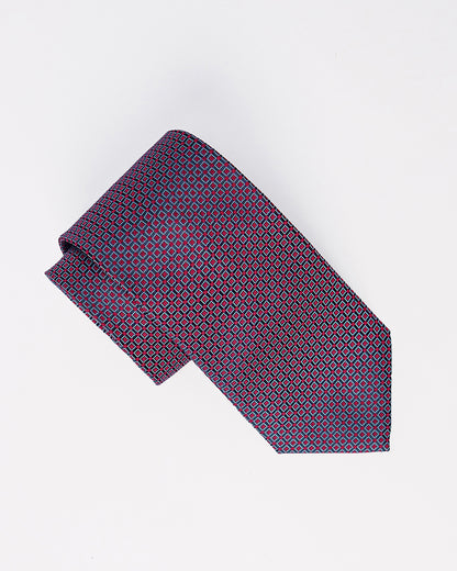 Color Square Pattern Silk Necktie / Navy Blue & Red / Band 8cm / 3.2in
