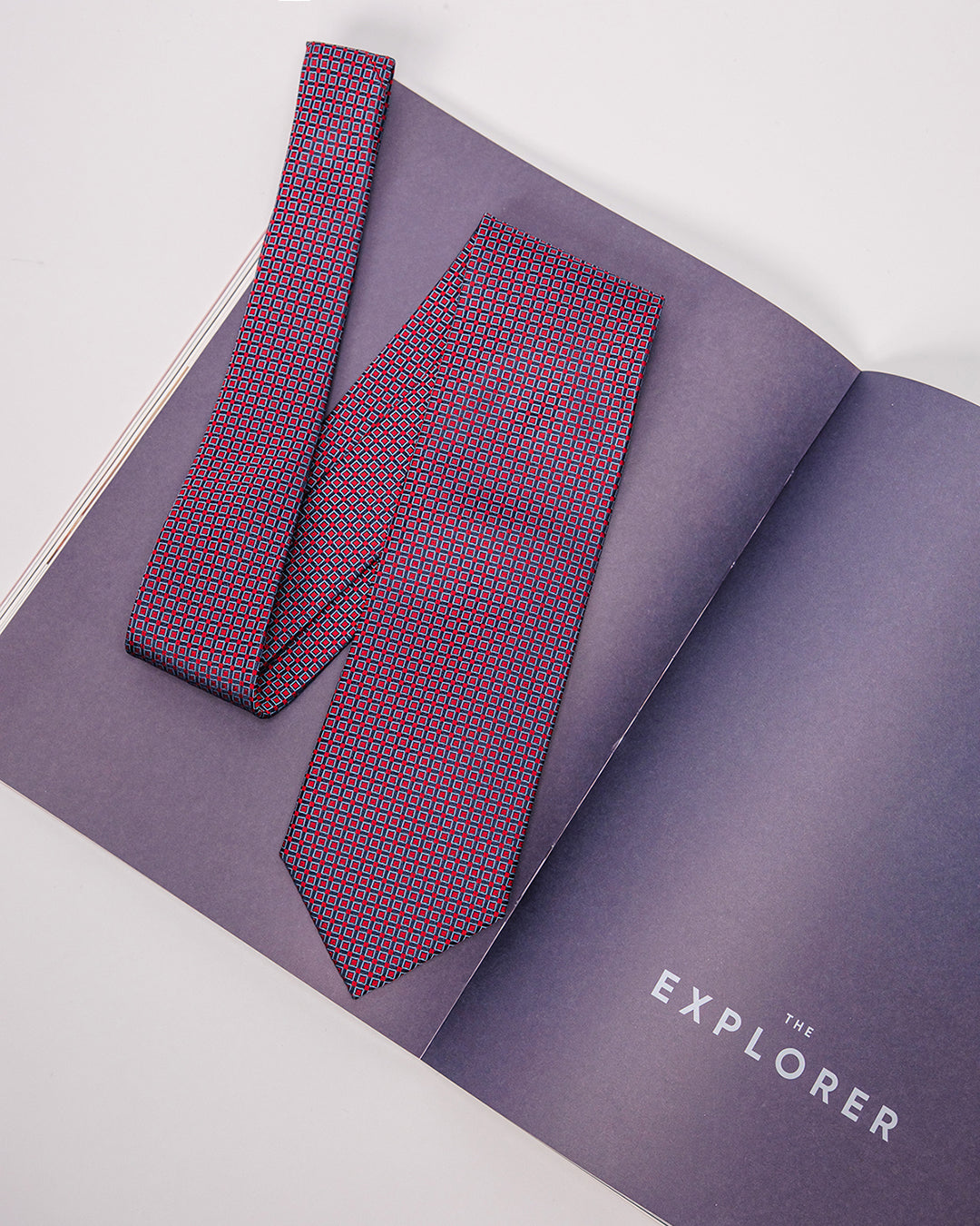 Color Square Pattern Silk Necktie / Navy Blue & Red / Band 8cm / 3.2in