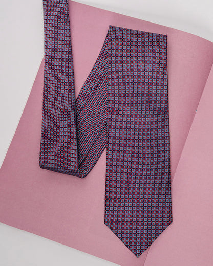 Color Square Pattern Silk Necktie / Navy Blue & Red / Band 8cm / 3.2in