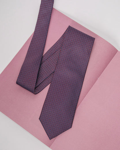 Color Square Pattern Silk Necktie / Navy Blue & Red / Band 8cm / 3.2in