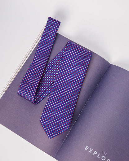 Checkered Silk Necktie / Blue & Red / Band 8cm / 3.2in