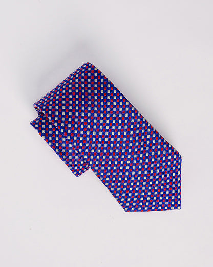 Checkered Silk Necktie / Blue & Red / Band 8cm / 3.2in
