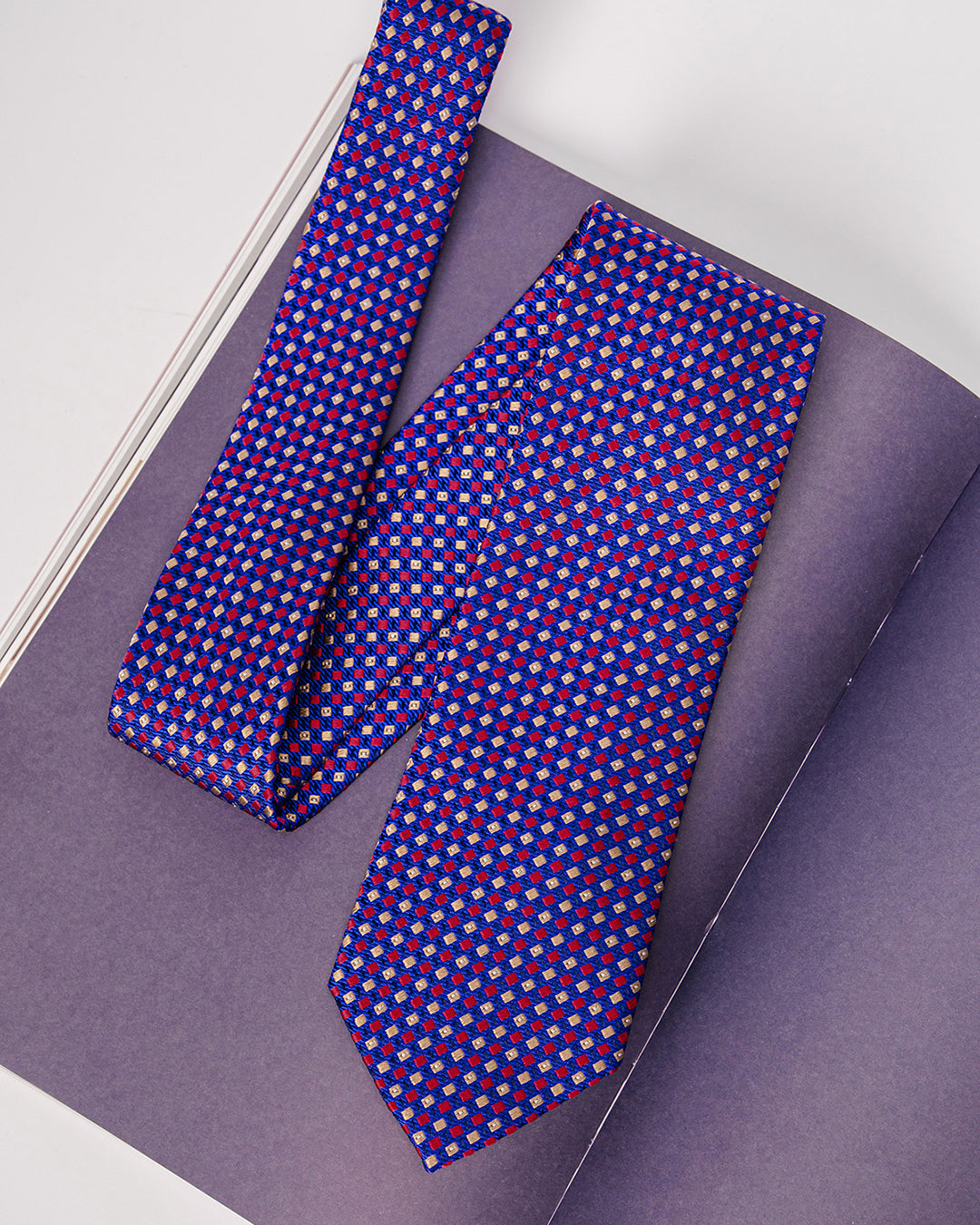 Checkered Silk Necktie / Blue & Red / Band 8cm / 3.2in