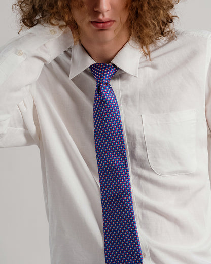 Checkered Silk Necktie / Blue & Red / Band 8cm / 3.2in