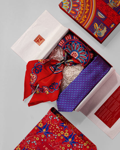 Checkered Silk Necktie / Blue & Red / Band 8cm / 3.2in