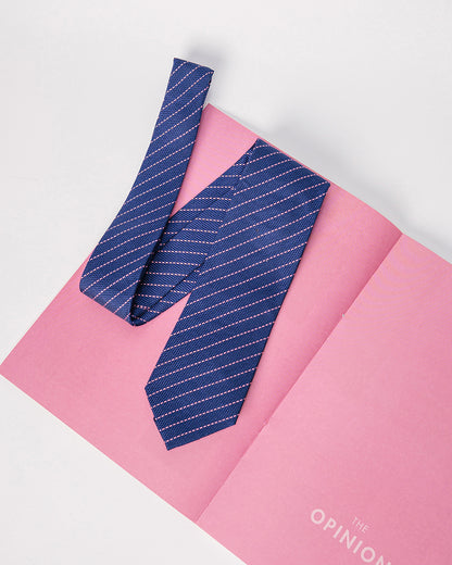Diagonal Stripes Silk Necktie / Navy Blue & Pink / Band 8cm / 3.2in