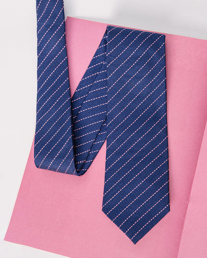 Diagonal Stripes Silk Necktie / Navy Blue & Pink / Band 8cm / 3.2in