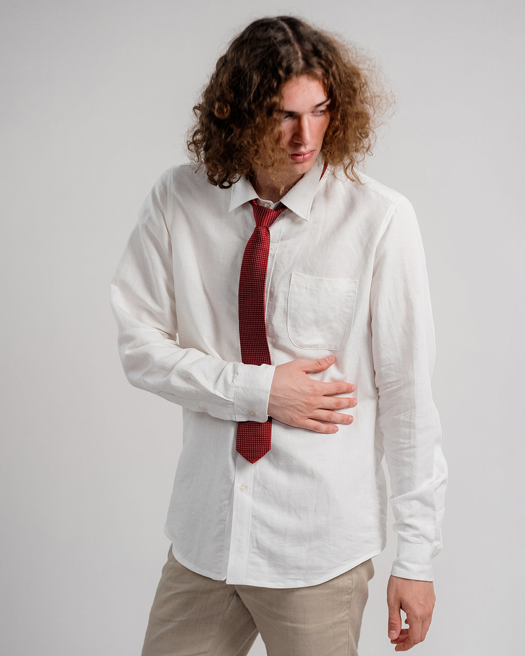 Dot Grid Silk Necktie / Red / Band 6cm / 2.4in