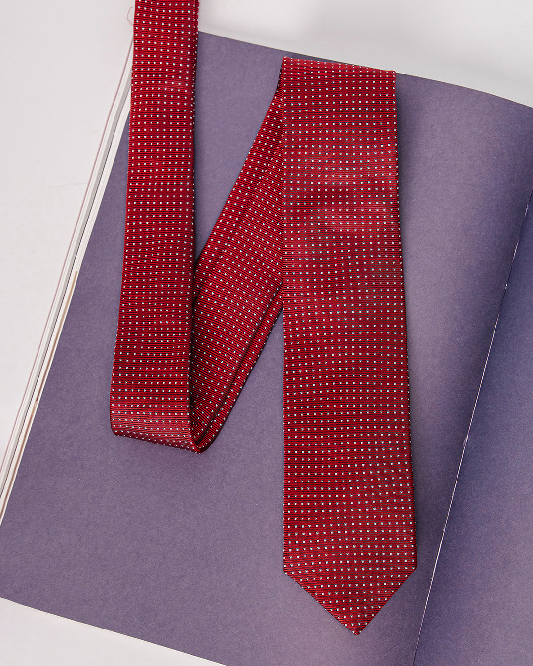 Dot Grid Silk Necktie / Red / Band 6cm / 2.4in