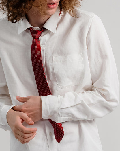 Dot Grid Silk Necktie / Red / Band 6cm / 2.4in