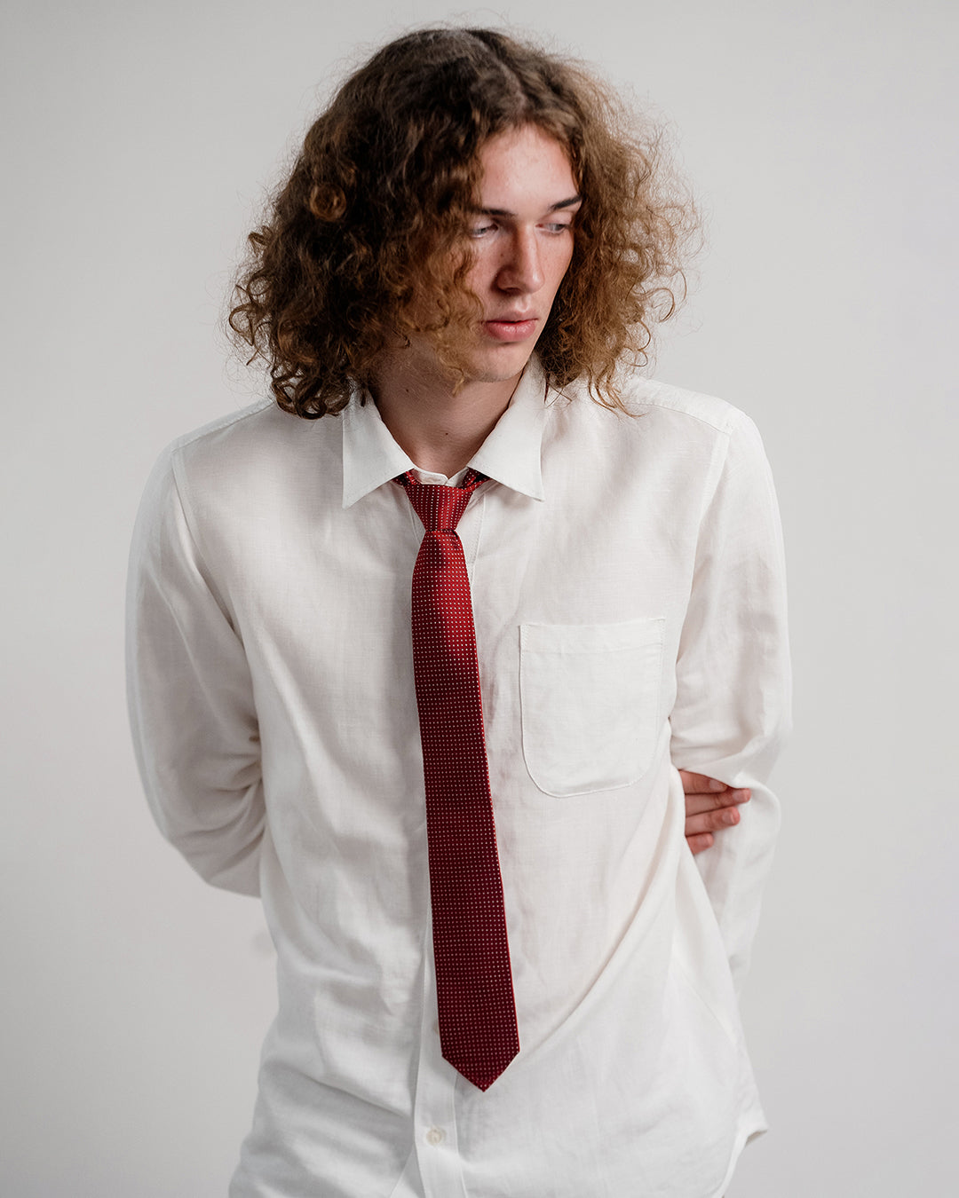 Dot Grid Silk Necktie / Red / Band 6cm / 2.4in