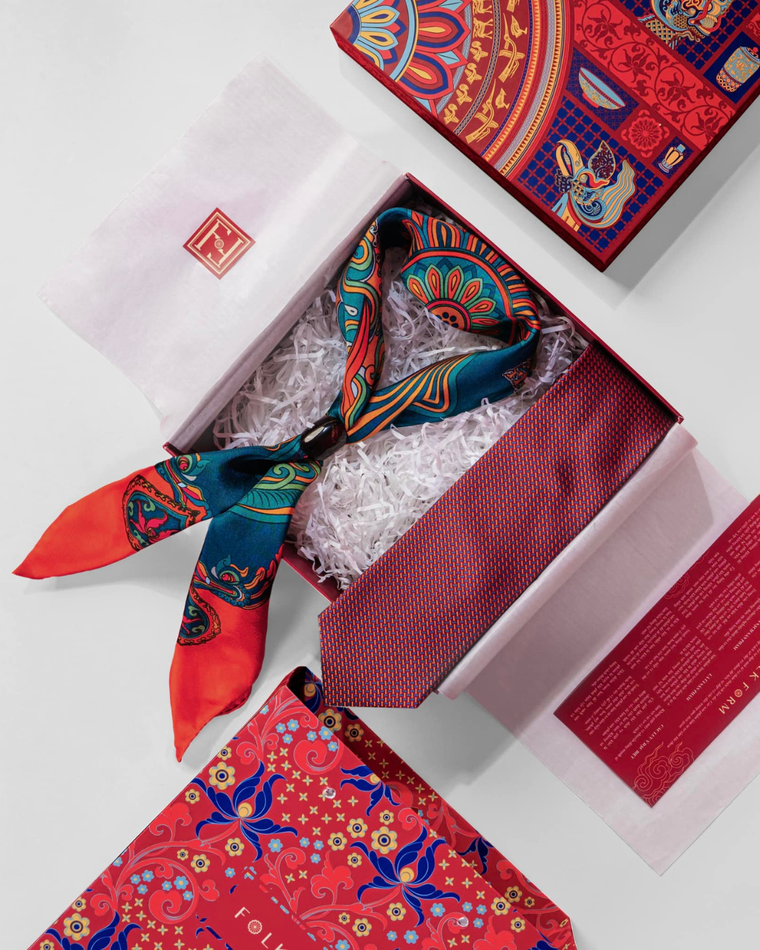 Dragon Dreams Silk Scarf / Orange & Dark Green / 110x110cm / 44x44in