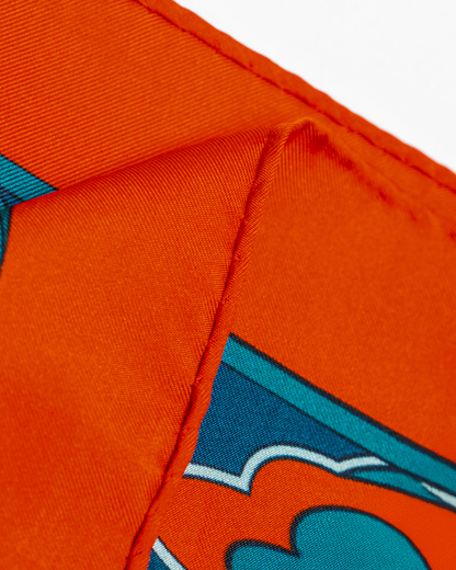 Dragon Dreams Silk Scarf / Orange & Dark Green / 110x110cm / 44x44in