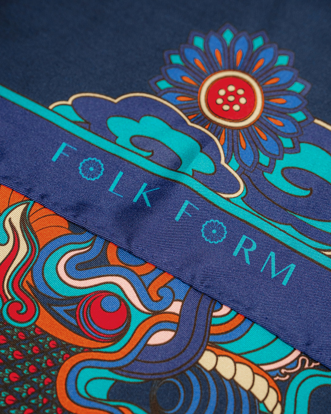 Dragon Dreams Silk Scarf / Navy Blue / 110x110cm / 44x44in