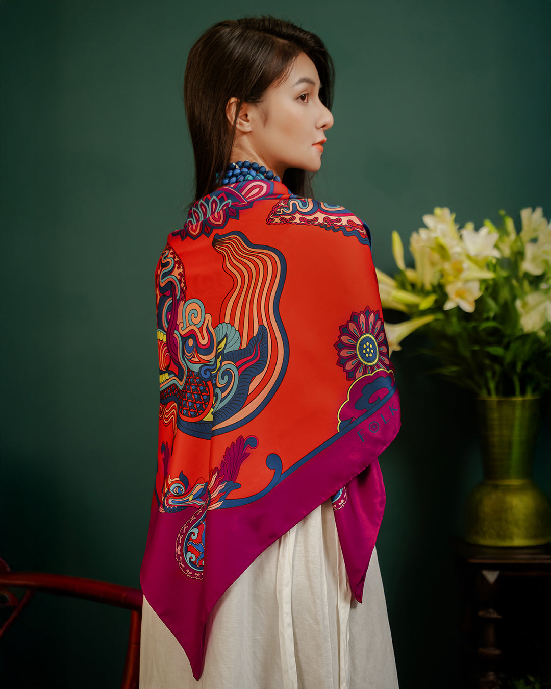 Dragon Dreams Silk Square Scarf / Red