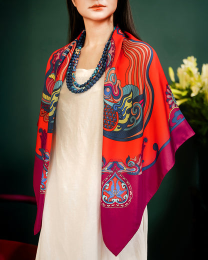 Dragon Dreams Silk Square Scarf / Red