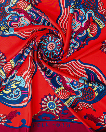 Dragon Dreams Silk Square Scarf / Red