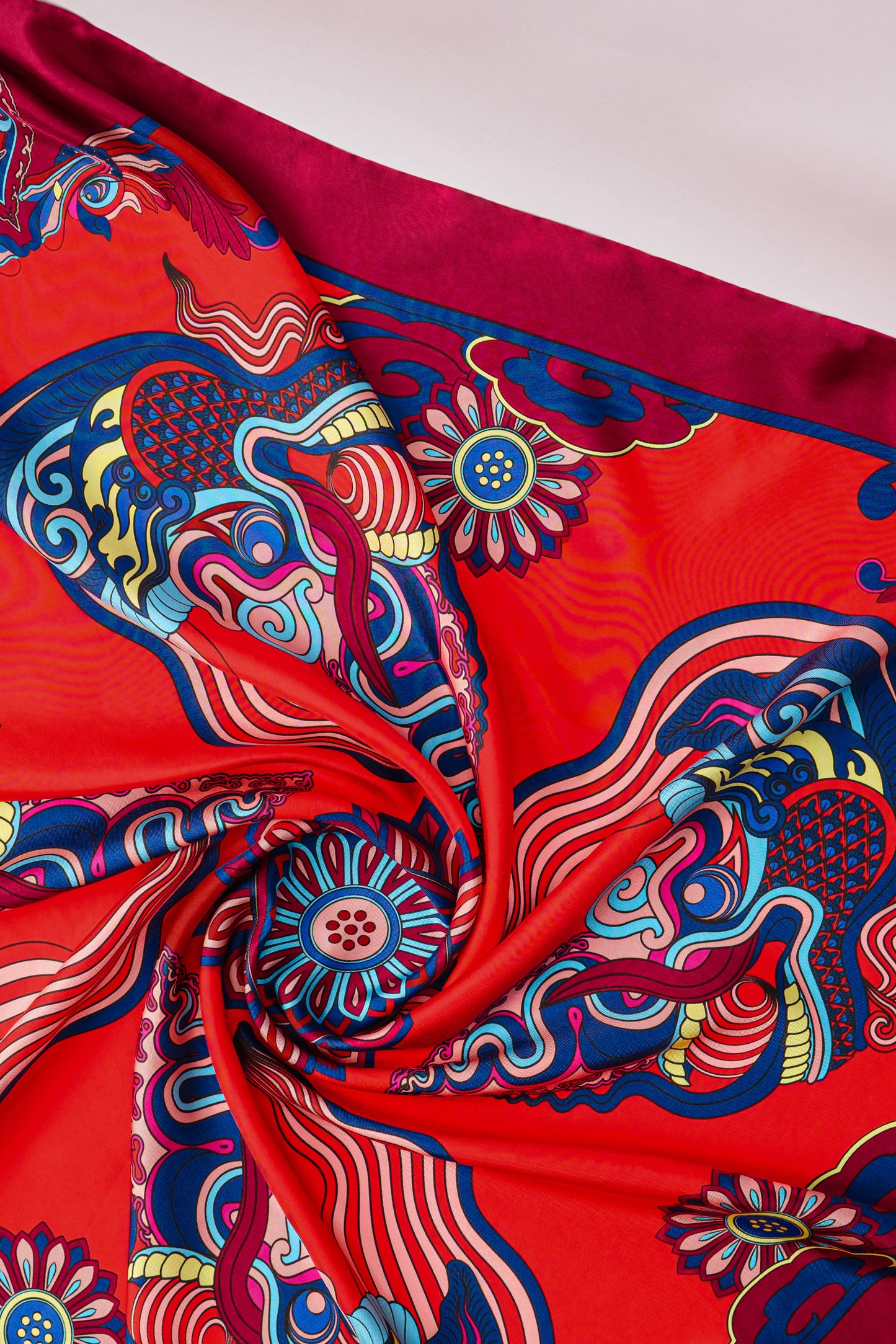 Dragon Dreams Silk Scarf / Red / 110x110cm / 44x44in