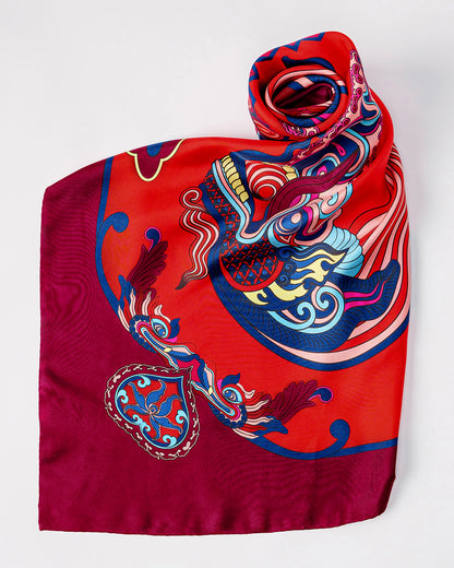 Dragon Dreams Silk Scarf / Red / 110x110cm / 44x44in