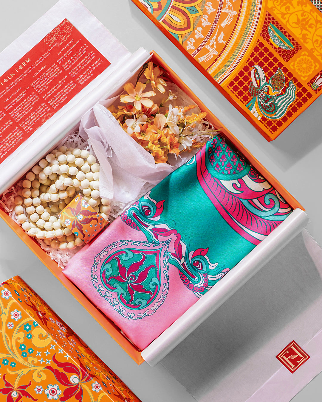 Dragon Dreams Silk Scarf / Pink & Turquoise / 110x110cm / 44x44in