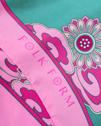Dragon Dreams Silk Scarf / Pink & Turquoise / 110x110cm / 44x44in