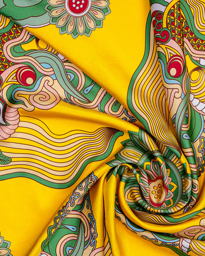Dragon Dreams Silk Square Scarf / Green & Yellow