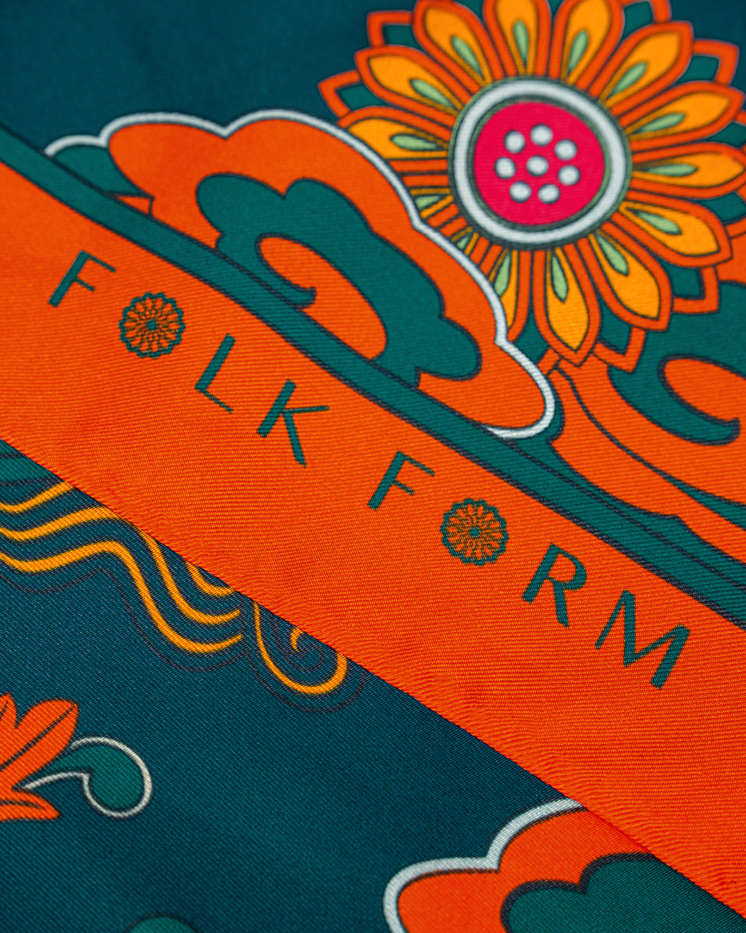 Dragon Dreams Silk Square Scarf / Orange & Dark Green