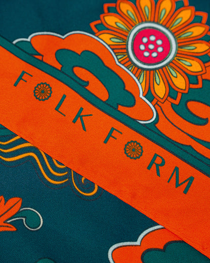Dragon Dreams Silk Square Scarf / Orange & Dark Green