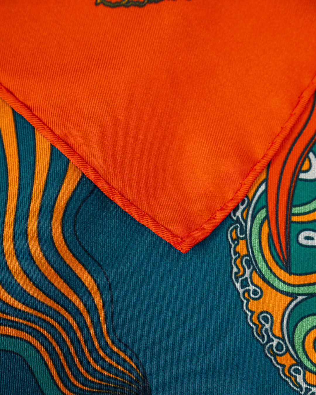 Dragon Dreams Silk Square Scarf / Orange & Dark Green