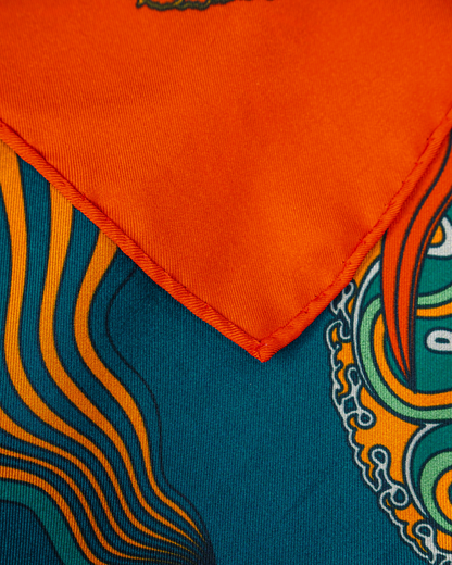 Dragon Dreams Silk Square Scarf / Orange & Dark Green