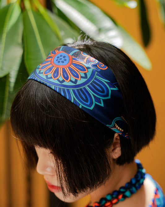 Dragon Dreams Silk Scarf / Navy Blue / 55x55cm / 22x22in