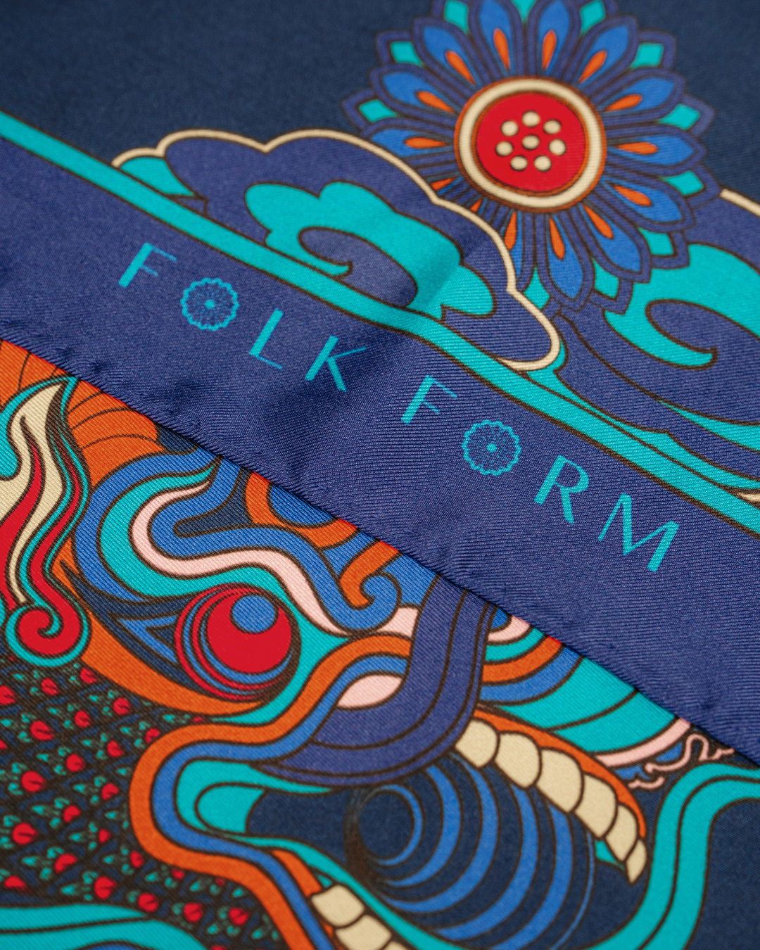 Dragon Dreams Silk Scarf / Navy Blue / 55x55cm / 22x22in