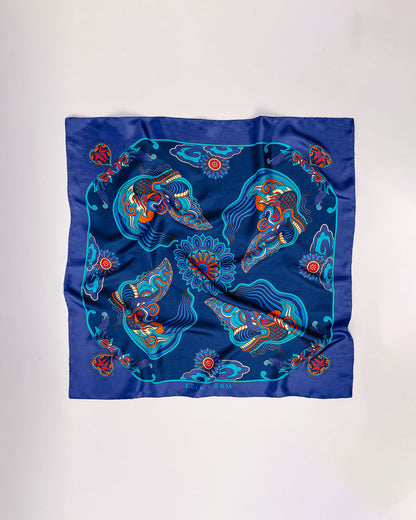 Dragon Dreams Silk Scarf / Navy Blue / 55x55cm / 22x22in