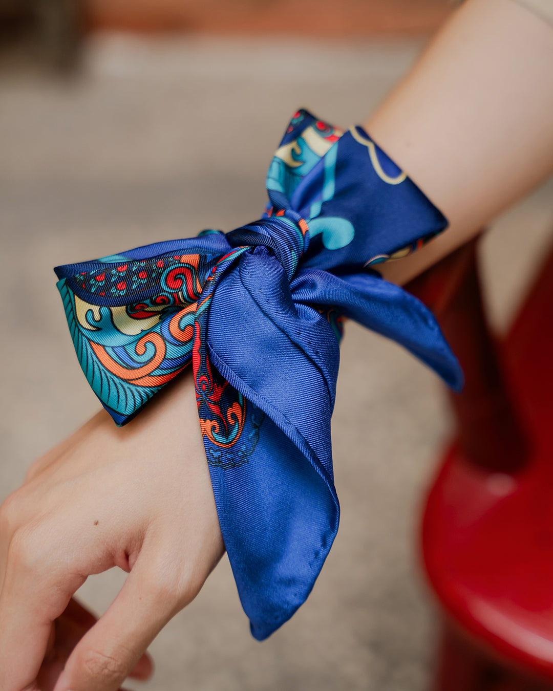 Dragon Dreams Silk Scarf / Navy Blue / 55x55cm / 22x22in